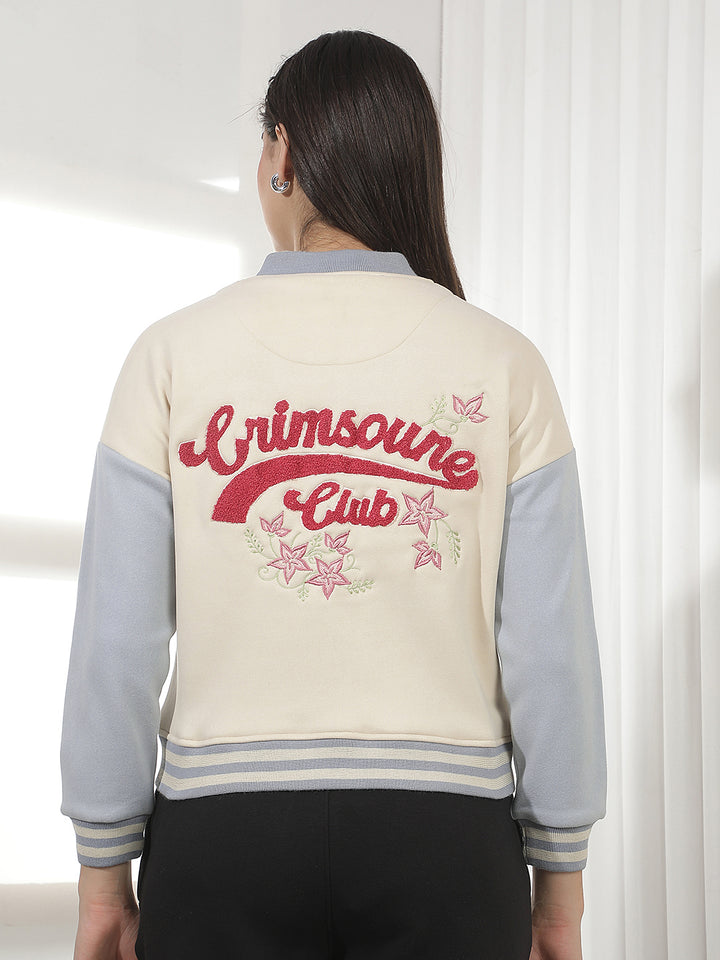 Cream Embellished Varsity Shacket
