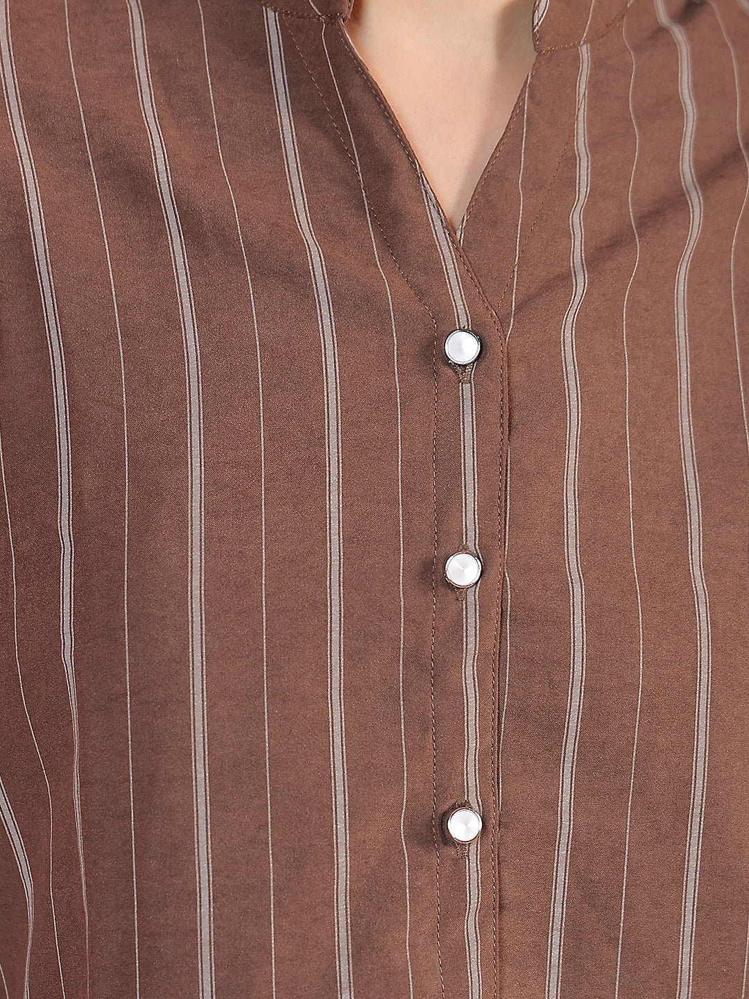 Brown Striped V-Neck Shirt