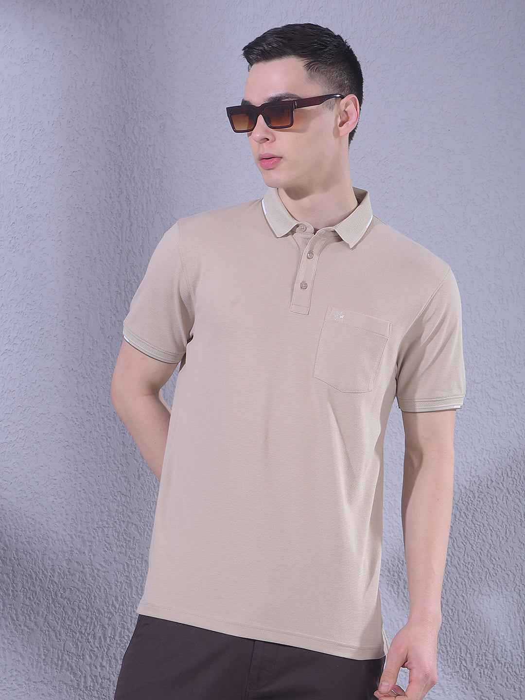 Beige Polo Neck T-Shirt