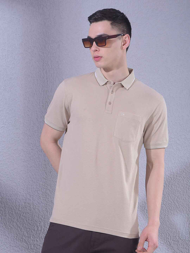 Beige Polo Neck T-Shirt