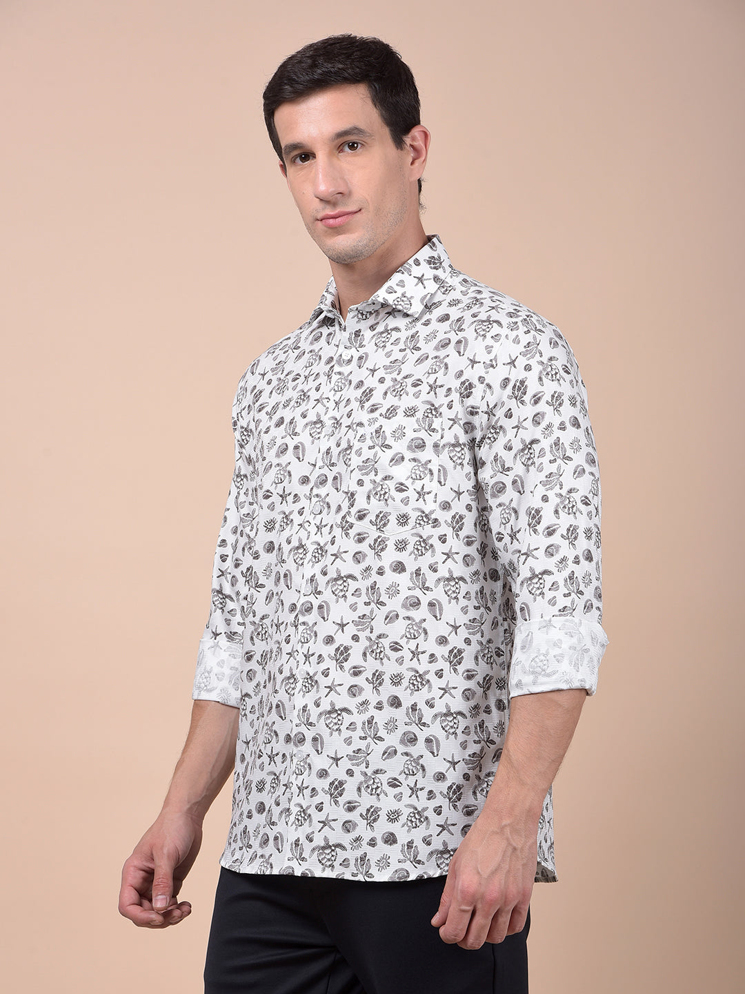 Grey Printed 100% Cotton Shirt