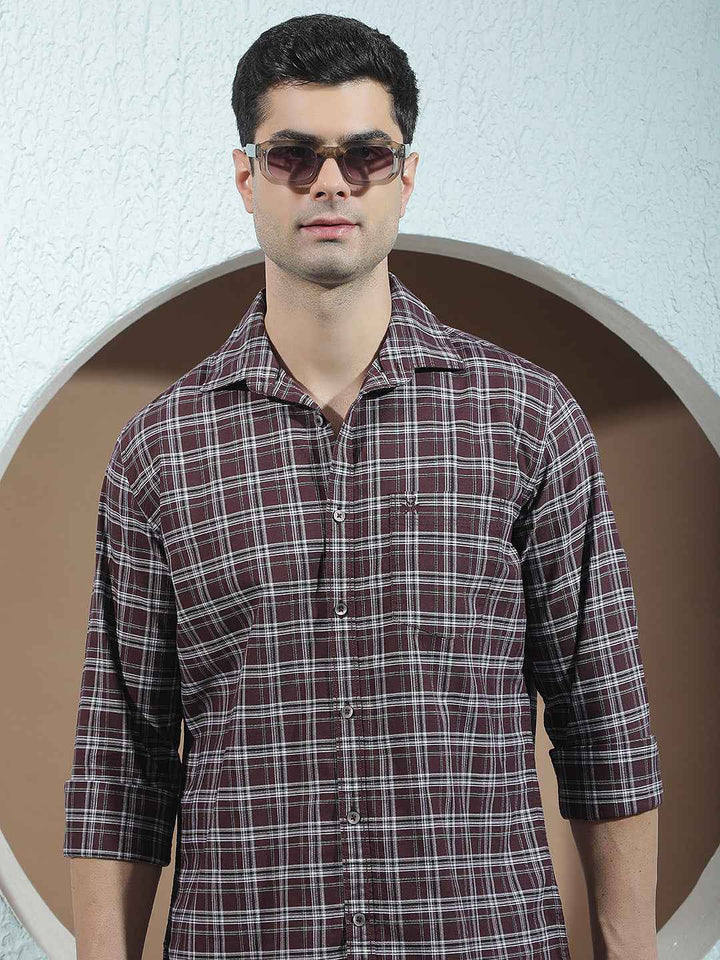 100% Cotton Wine Checked Shirt