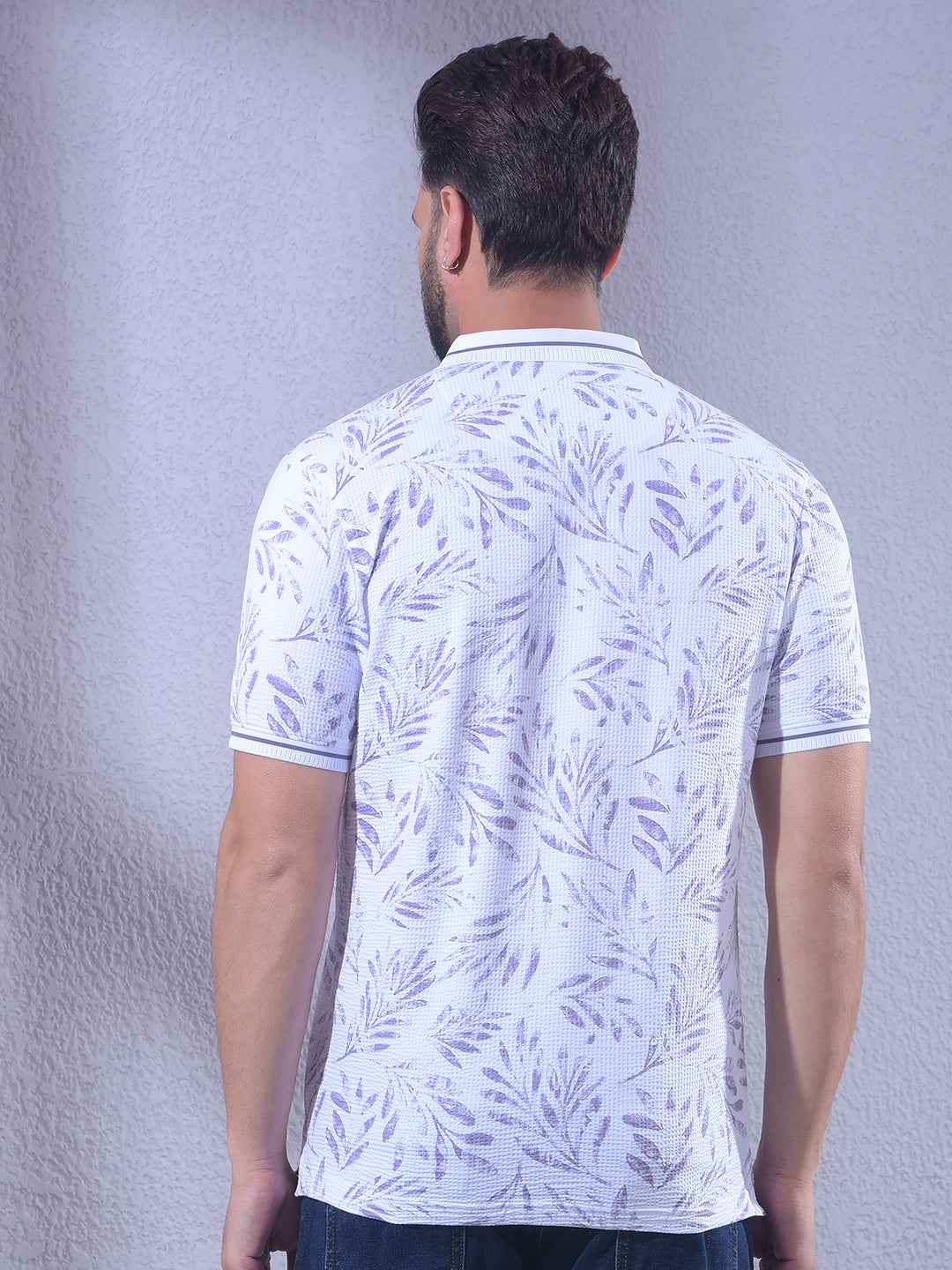 Purple Floral Print Polo Neck T-Shirt