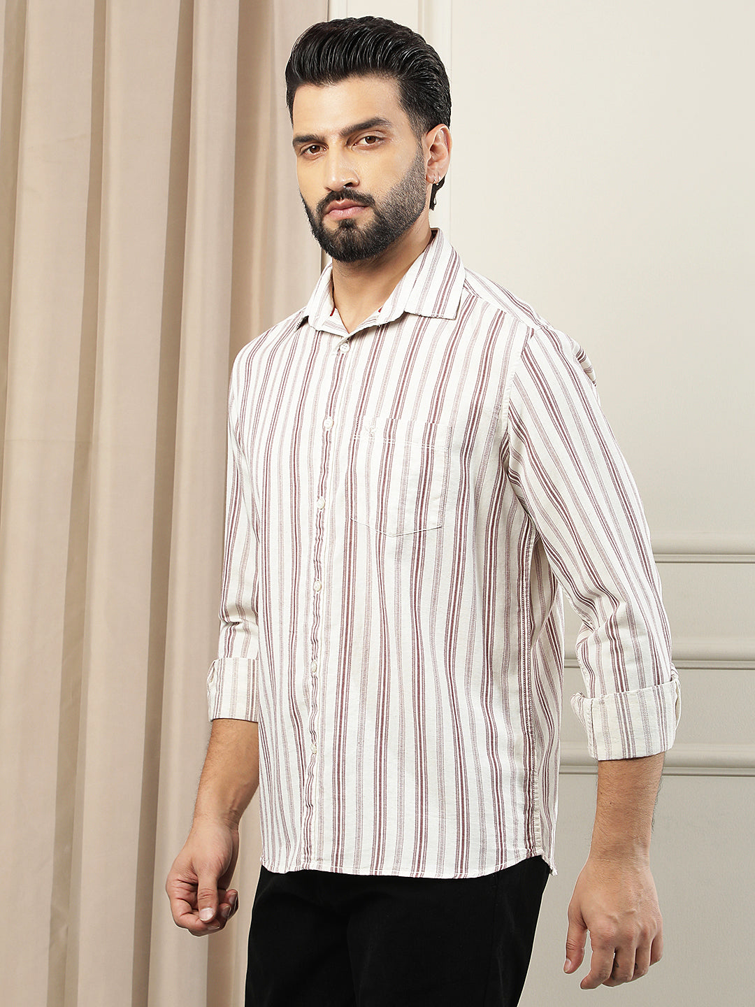 Maroon Vertical Stripes Linen Shirt