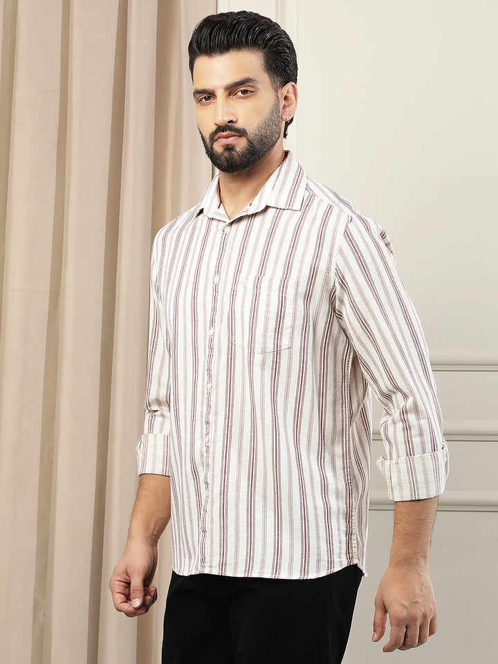 Maroon Vertical Stripes Linen Shirt
