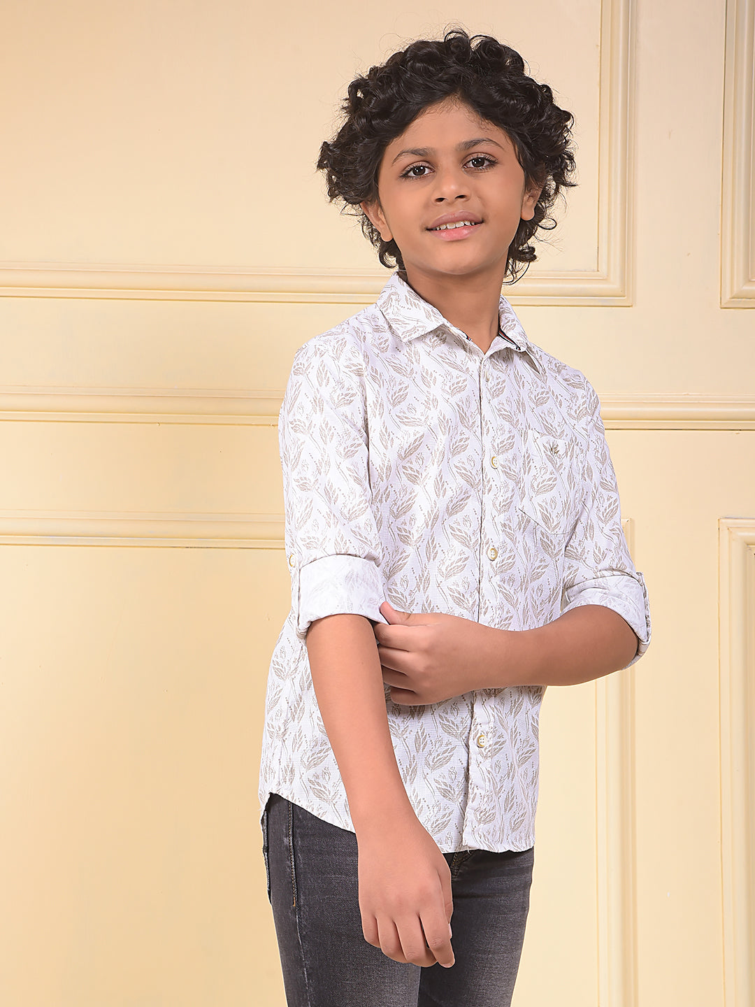 White Floral Print 100% Cotton Shirt