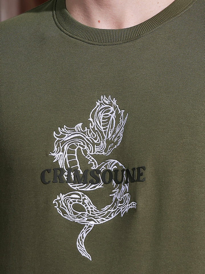Olive Graphic Print Sweatshirt