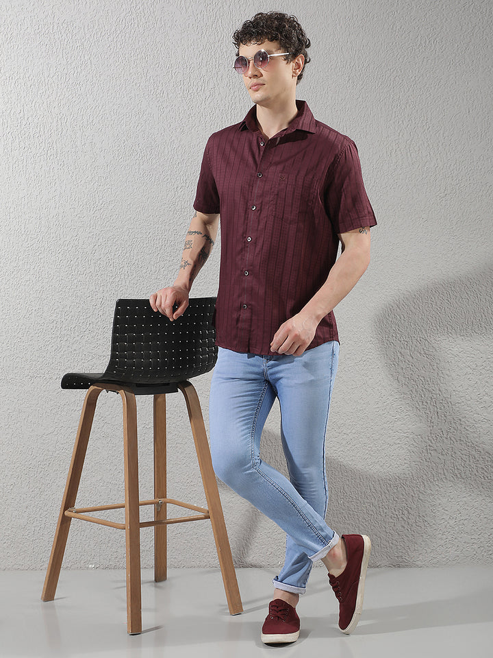 Maroon Vertical Stripes Shirt