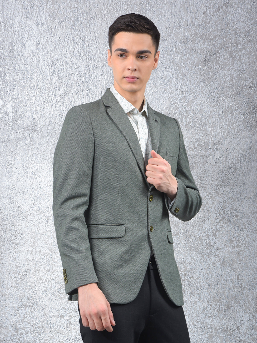 Green Notched Lapel Single Breasted Blazer