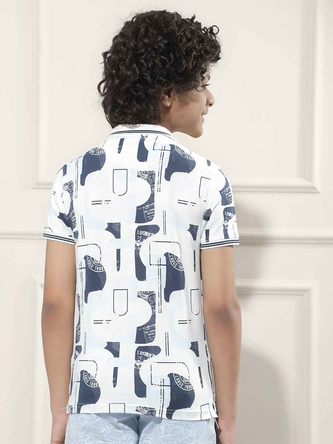 Blue Graphic Print Polo Neck T-Shirt
