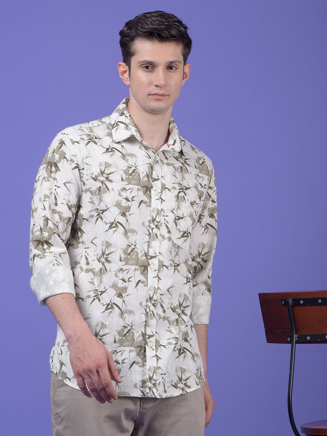 Olive Floral Print Shirt