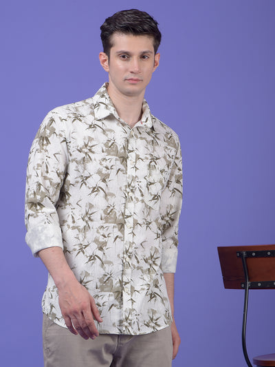 Olive Floral Print Shirt