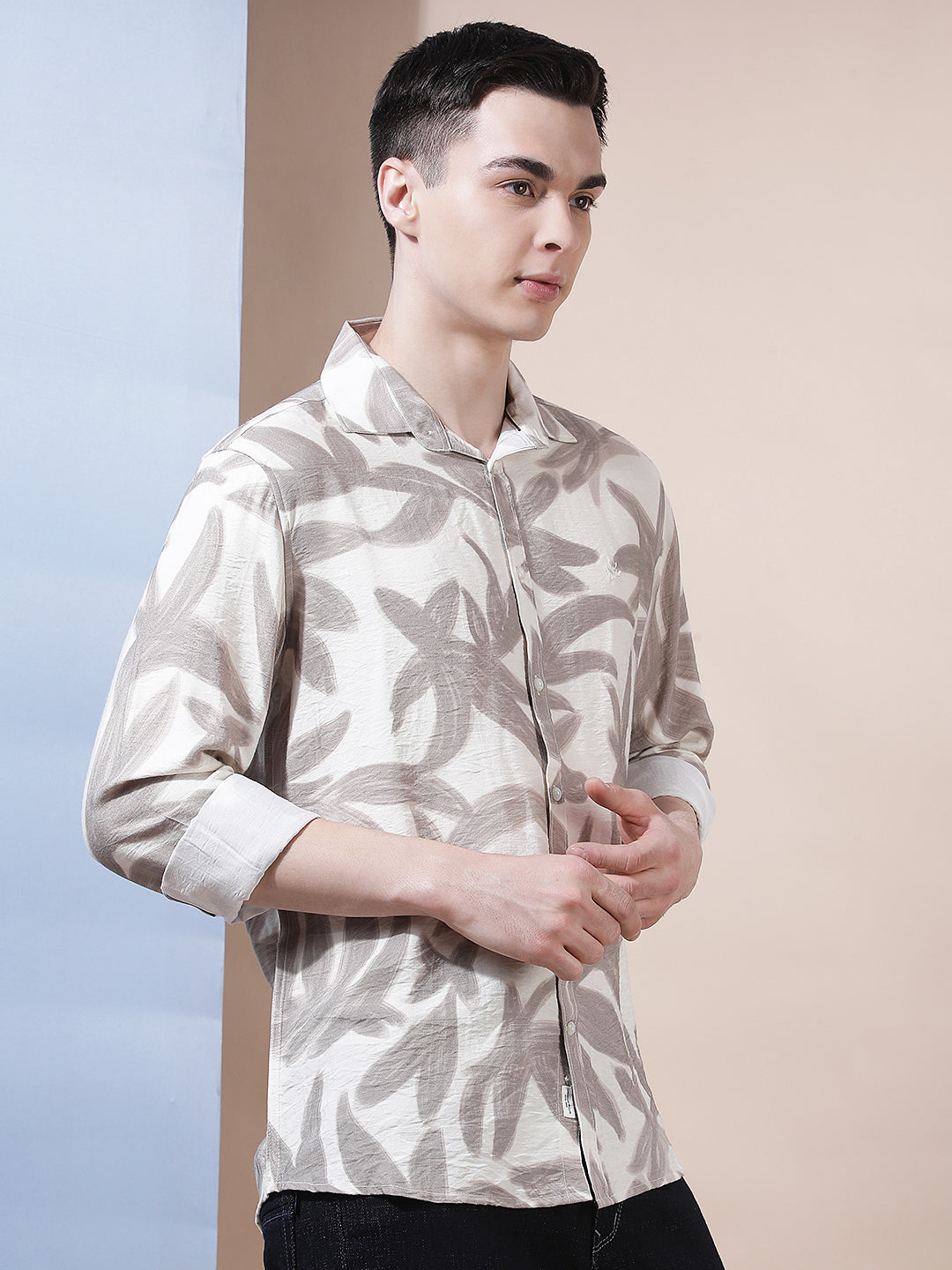Beige Botanical Print Shirt
