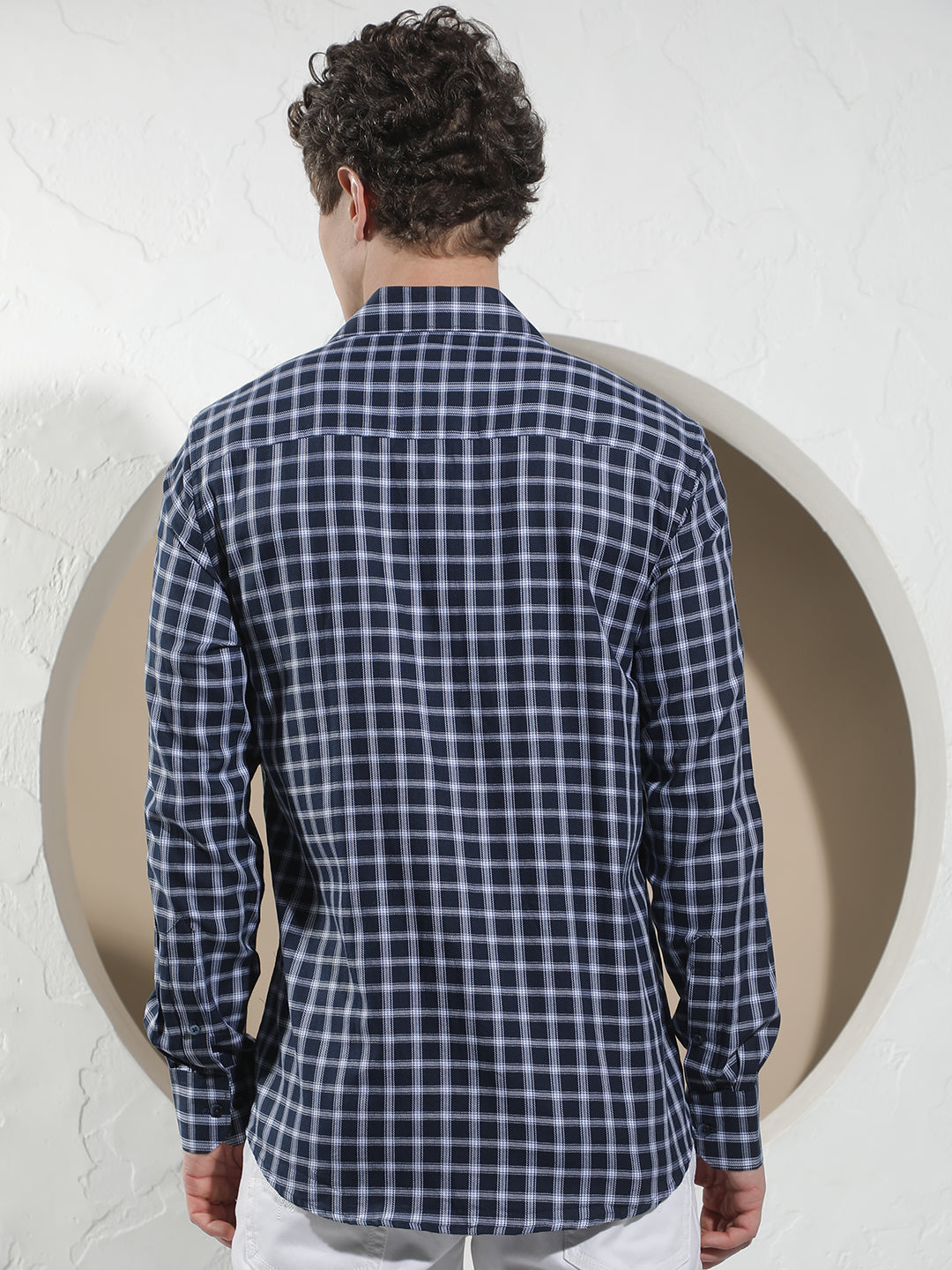 Navy Blue Checked 100% Cotton Shirt