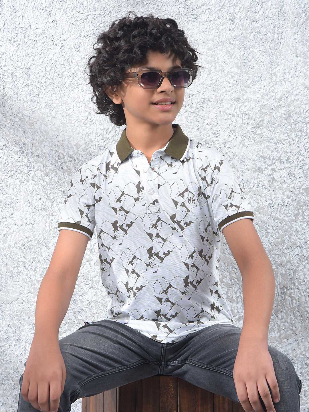 Olive Printed Polo Neck T-Shirt