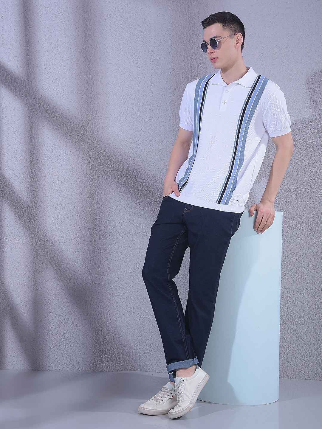 White Vertical Striped 100% Cotton T-Shirt