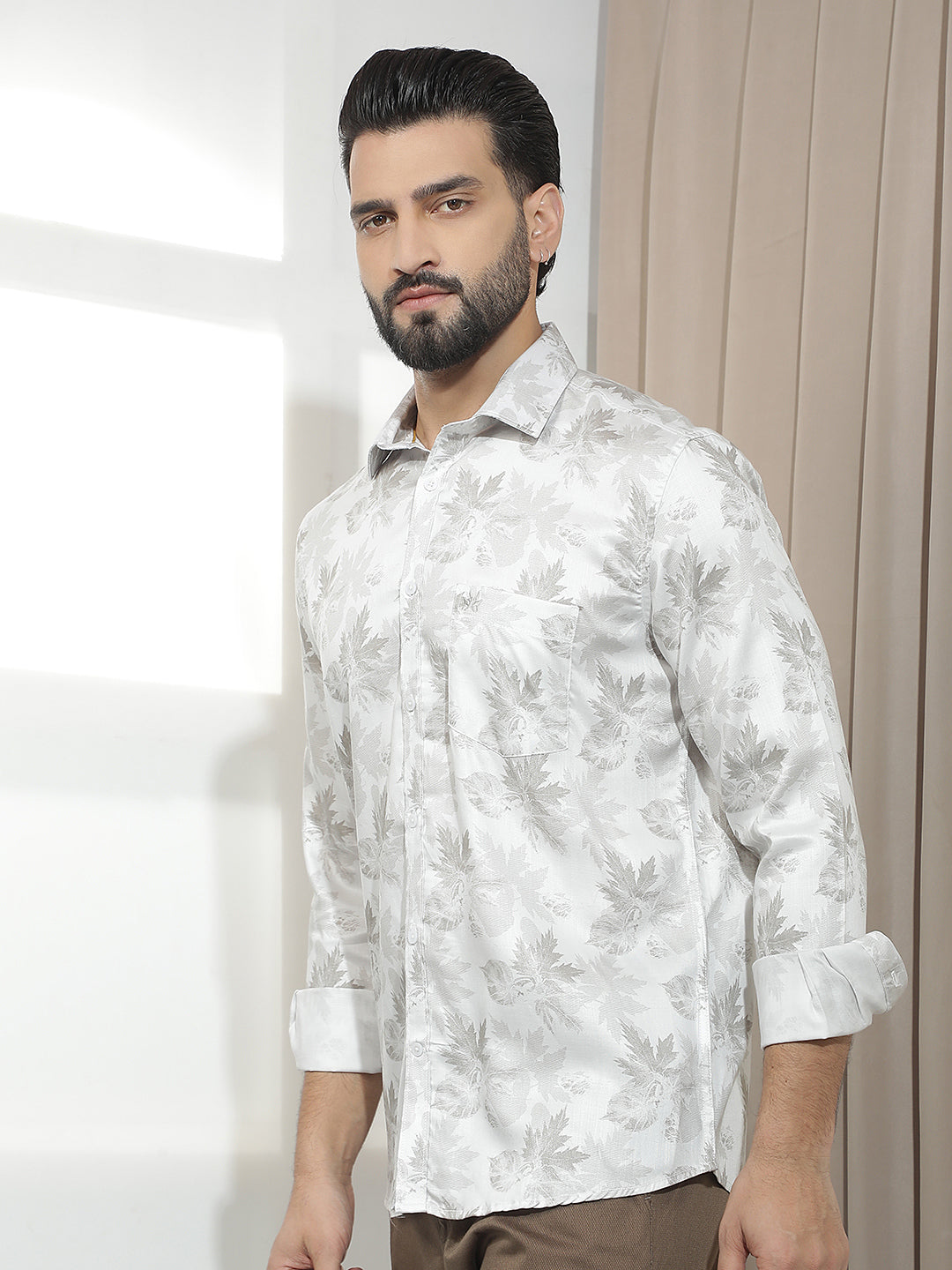 Brown Floral Printed Shirt