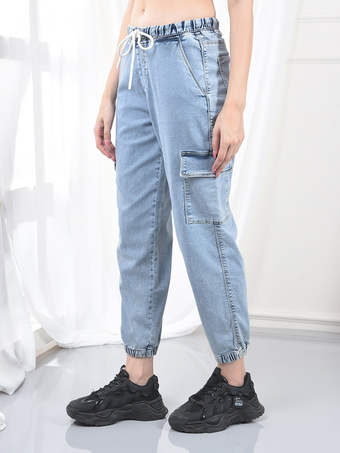 Ice Blue Relaxed Fit Cargo Jeans