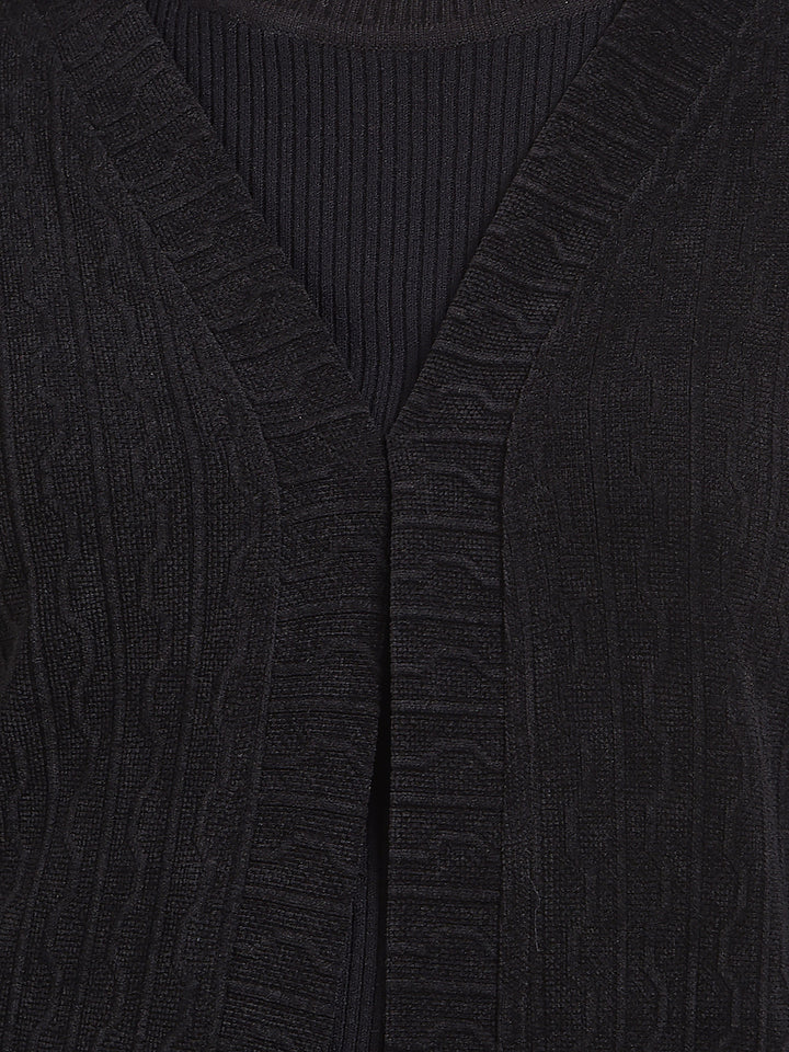 Black Printed V-Neck Open Front Shrug