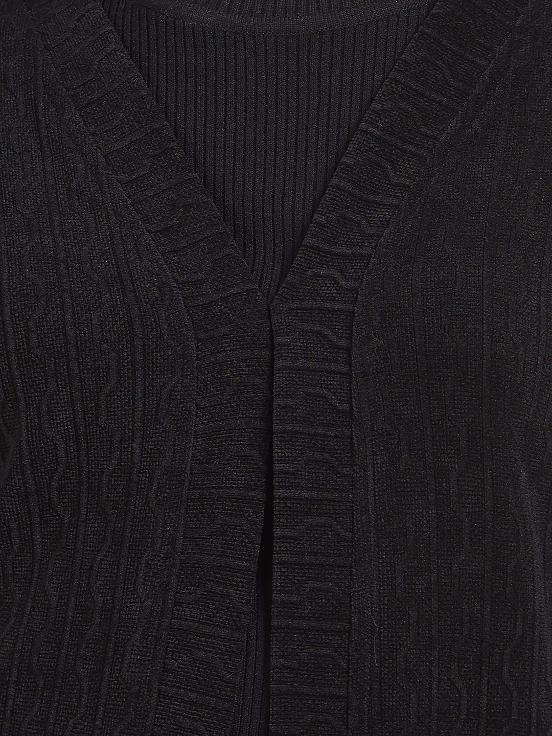 Black Printed V-Neck Open Front Shrug