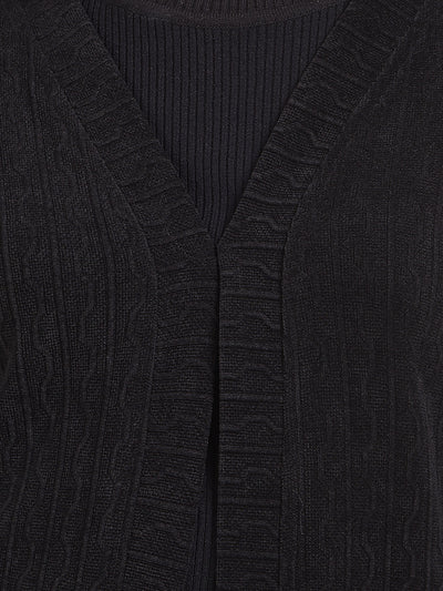Black Printed V-Neck Open Front Shrug