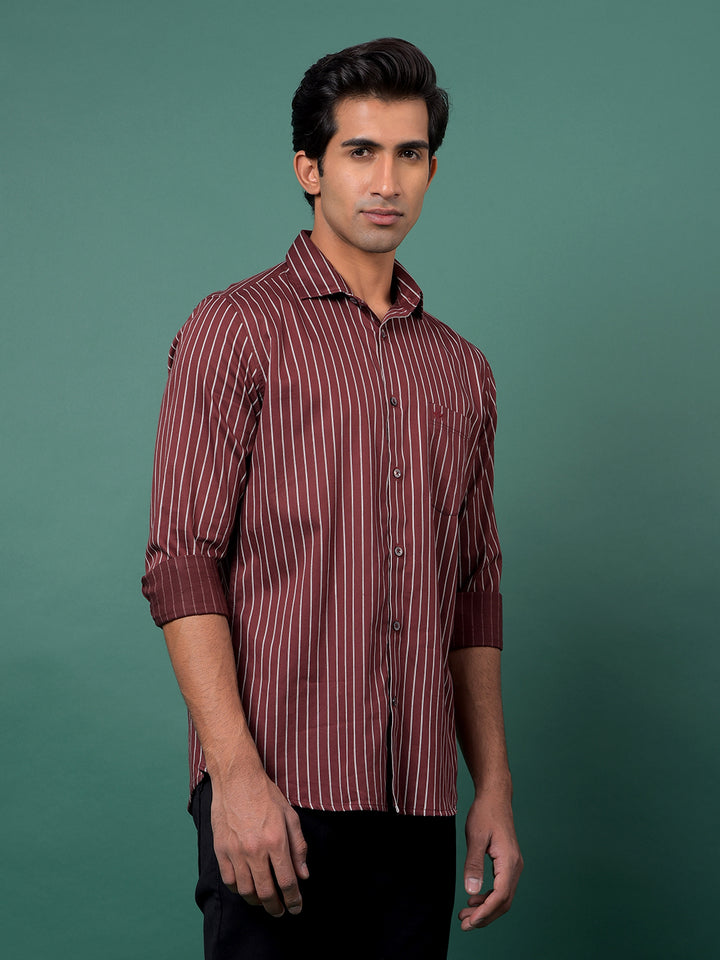 Maroon Vertical Stripes Shirt