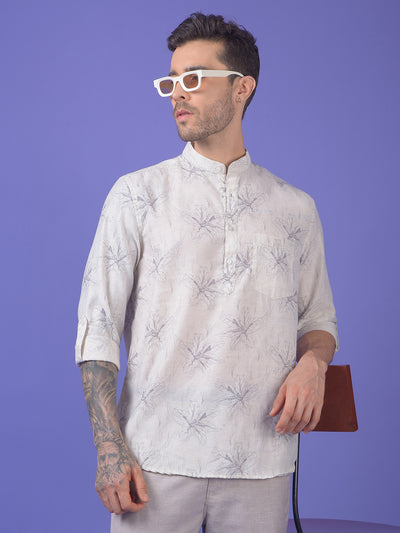 Green Floral Print Linen Kurta