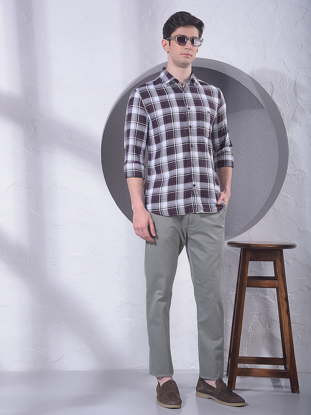 Brown Checked 100% Cotton Shirt