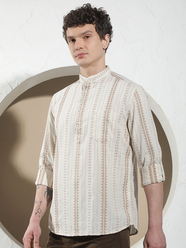 Brown Vertical Striped Kurta