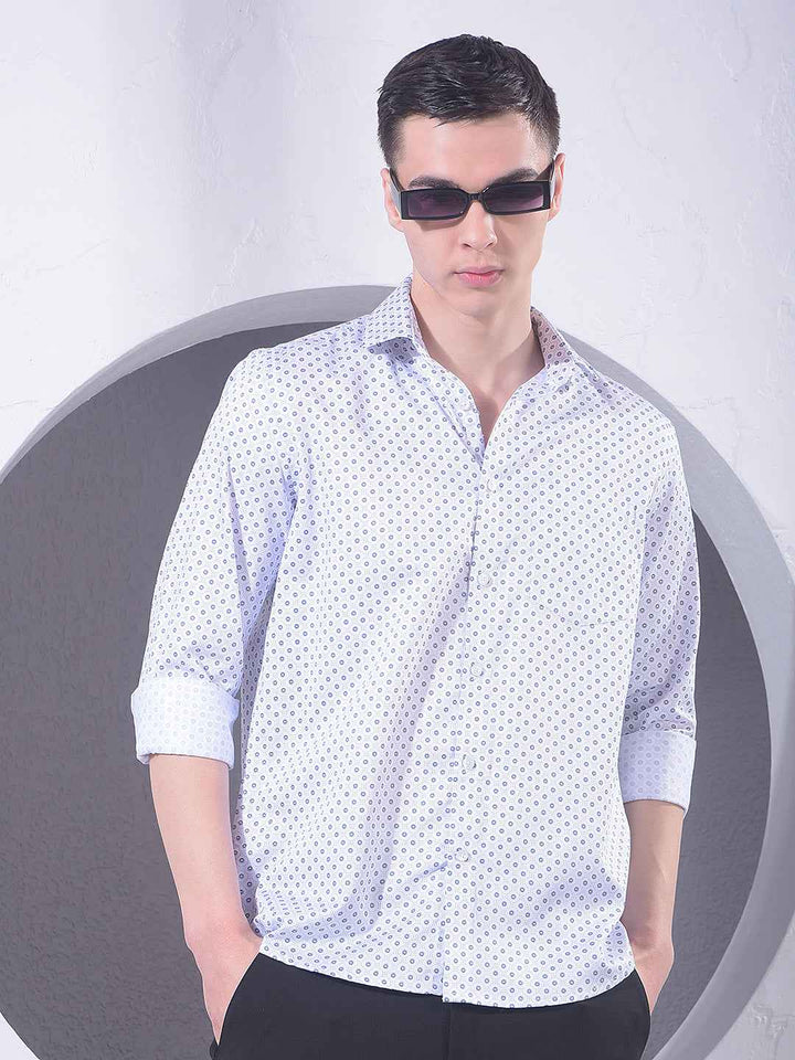 White Polka Dot Print Shirt
