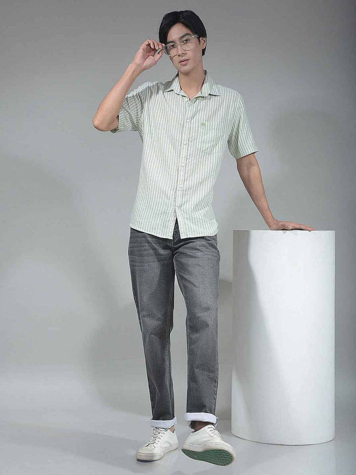 Green Vertical Striped Linen Shirt