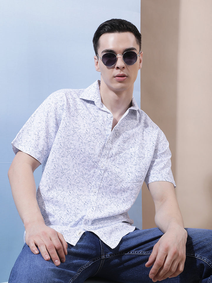 Blue Geometric Print 100% Cotton Shirt