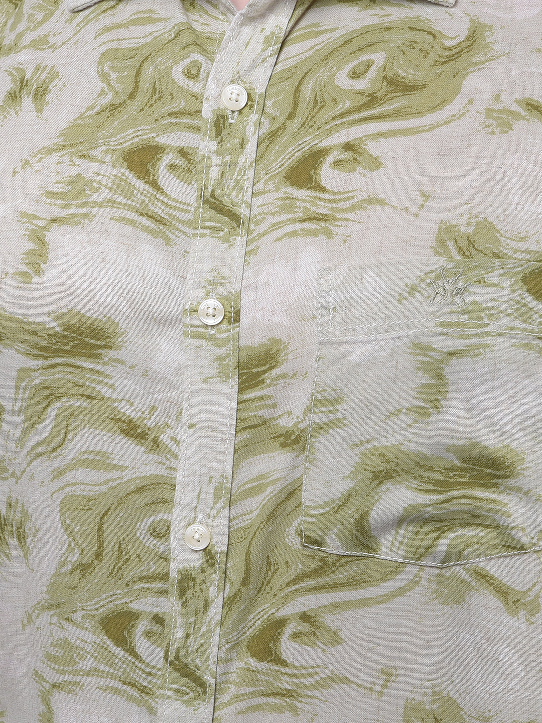 Green Printed Linen Shirt