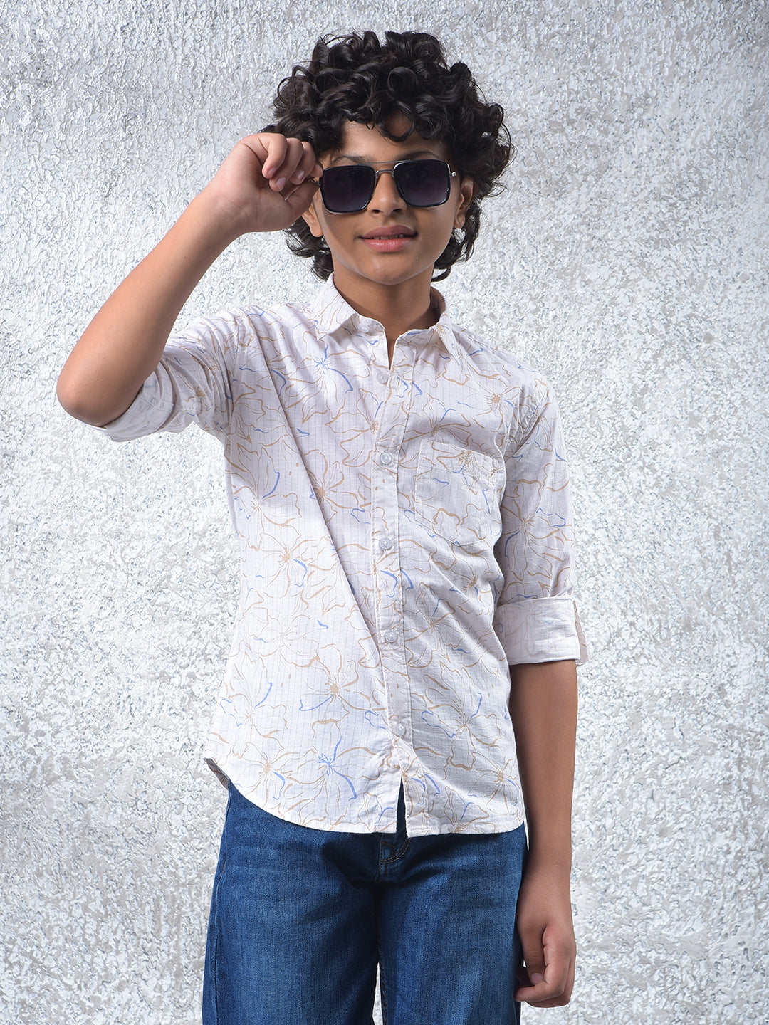 White Floral Print Shirt