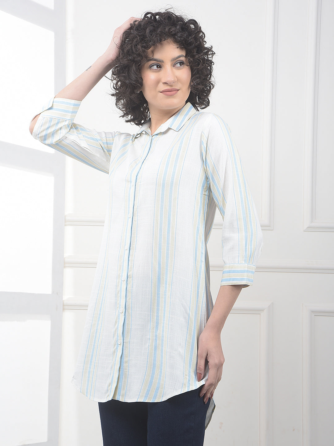 Sky Blue Vertical Striped Shirt