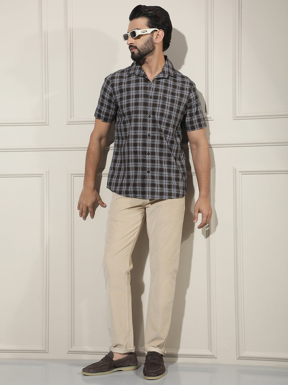 Brown Checked 100% Cotton Shirt