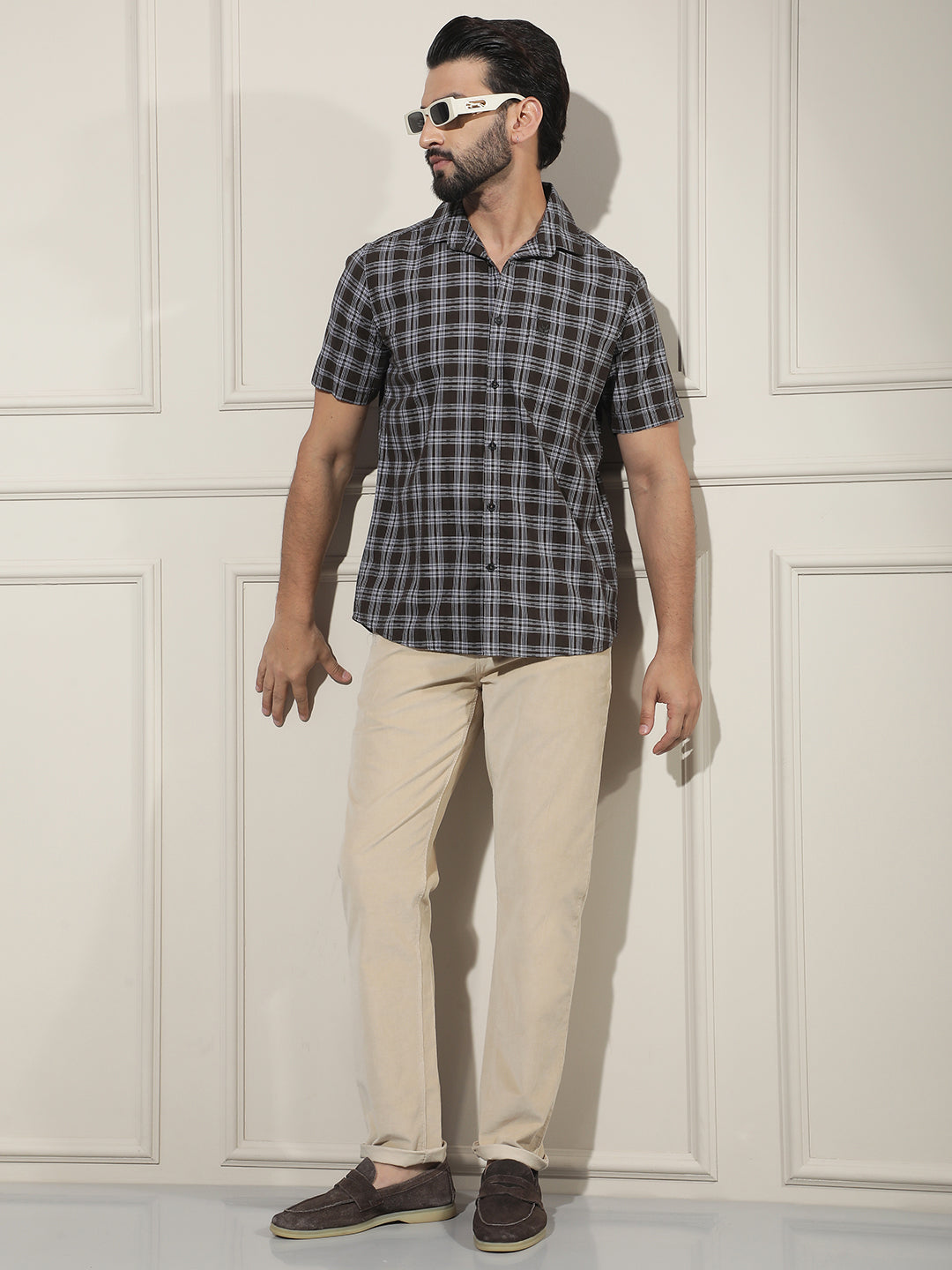 Brown Checked 100% Cotton Shirt