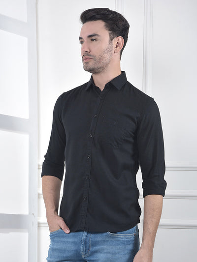 Black Linen Blend Casual Shirt