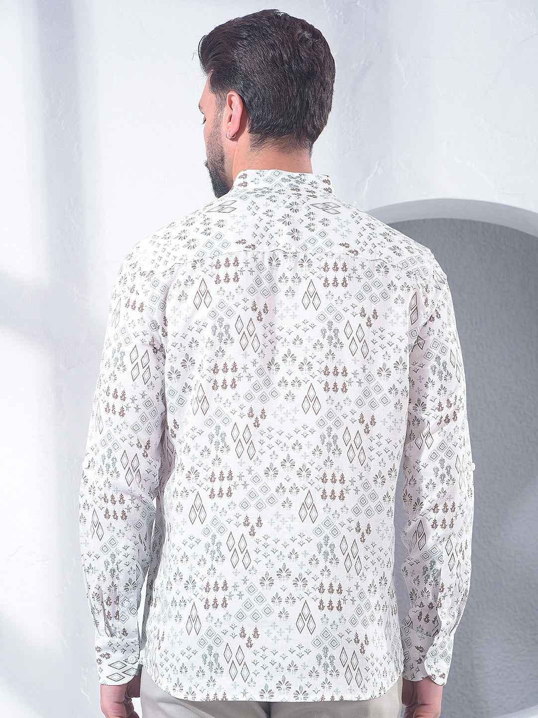 White Printed Linen Kurta