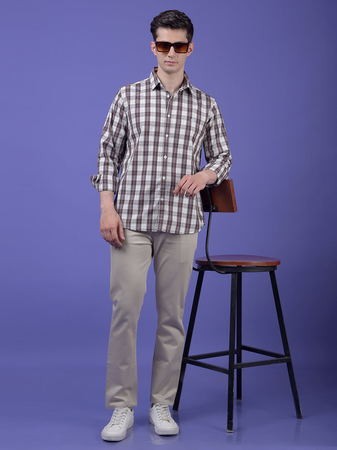Brown Checked 100% Cotton Shirt