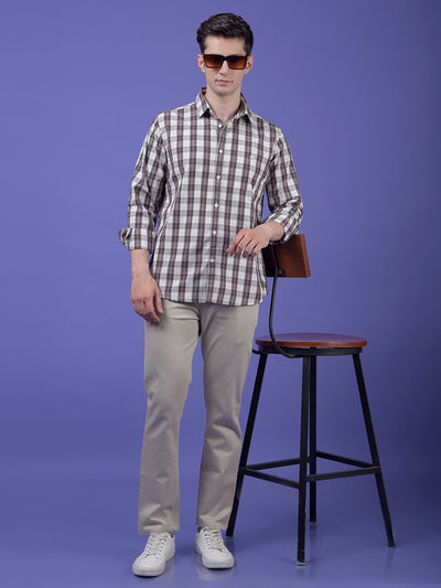 Brown Checked 100% Cotton Shirt