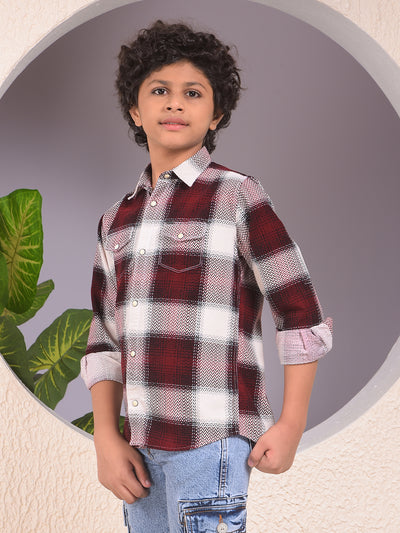Maroon Checked 100% Cotton Corduory Shirt