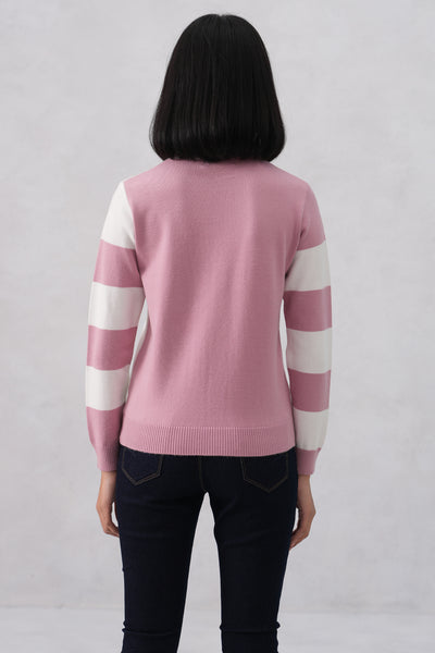 Pink Cream Color-Block Sweater