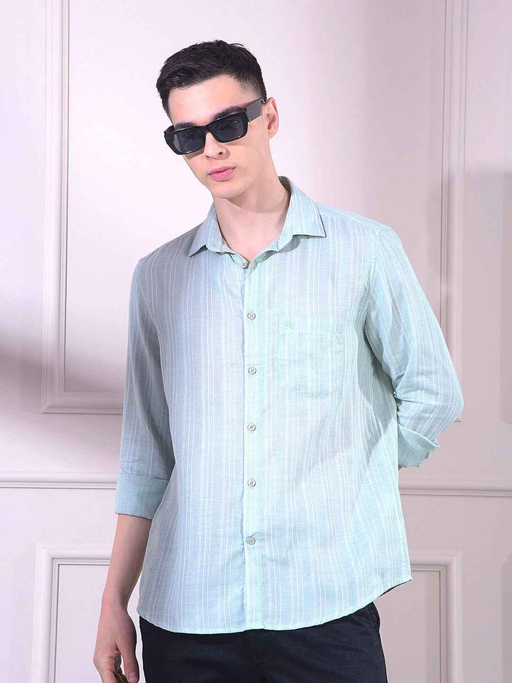 Green 100% Cotton Vertical Stripes Shirt