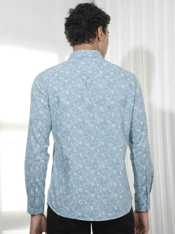 Blue Printed 100% Cotton Shirt