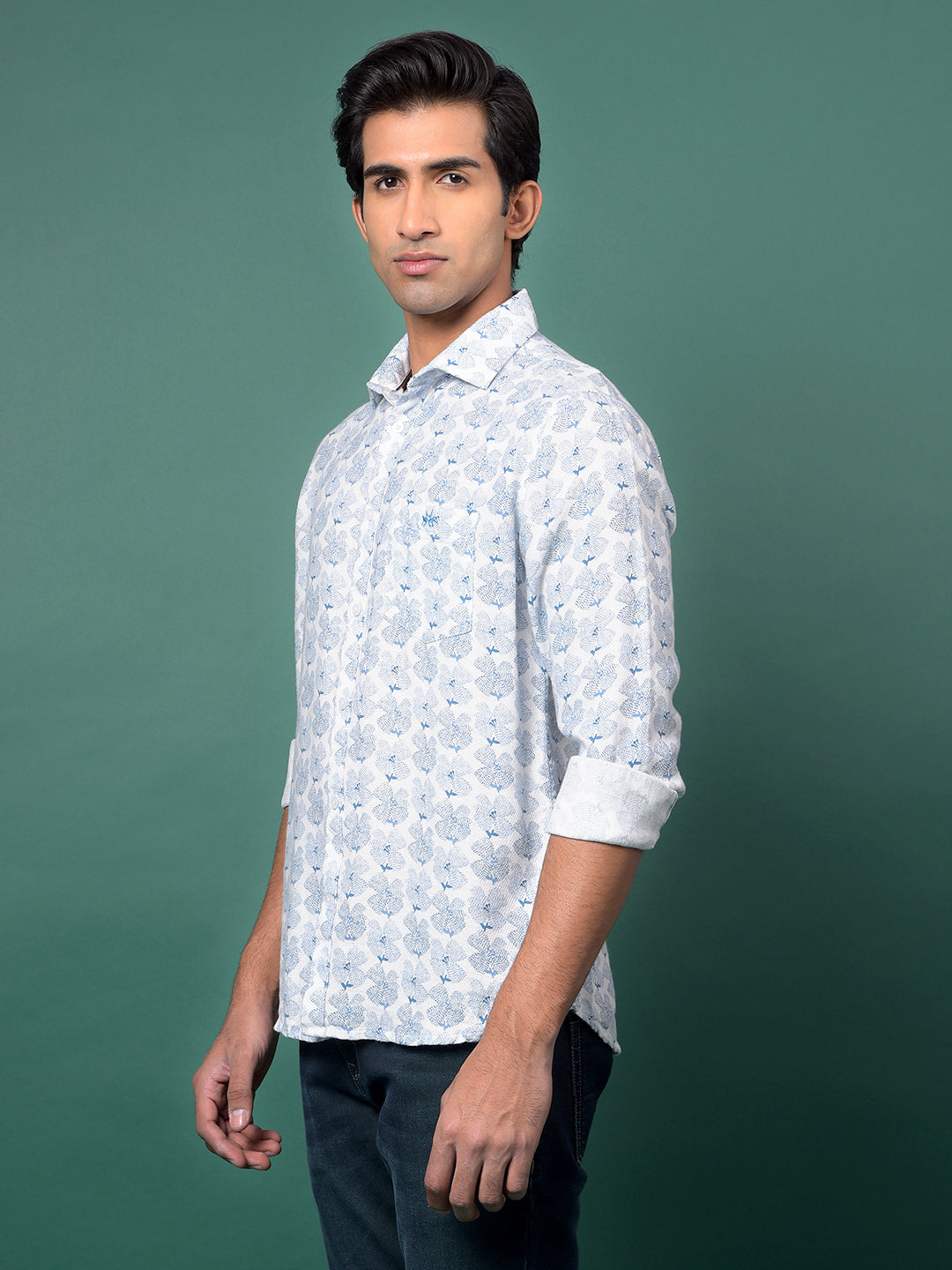 Blue Floral Print Shirt-Men Shirts-Crimsoune Club