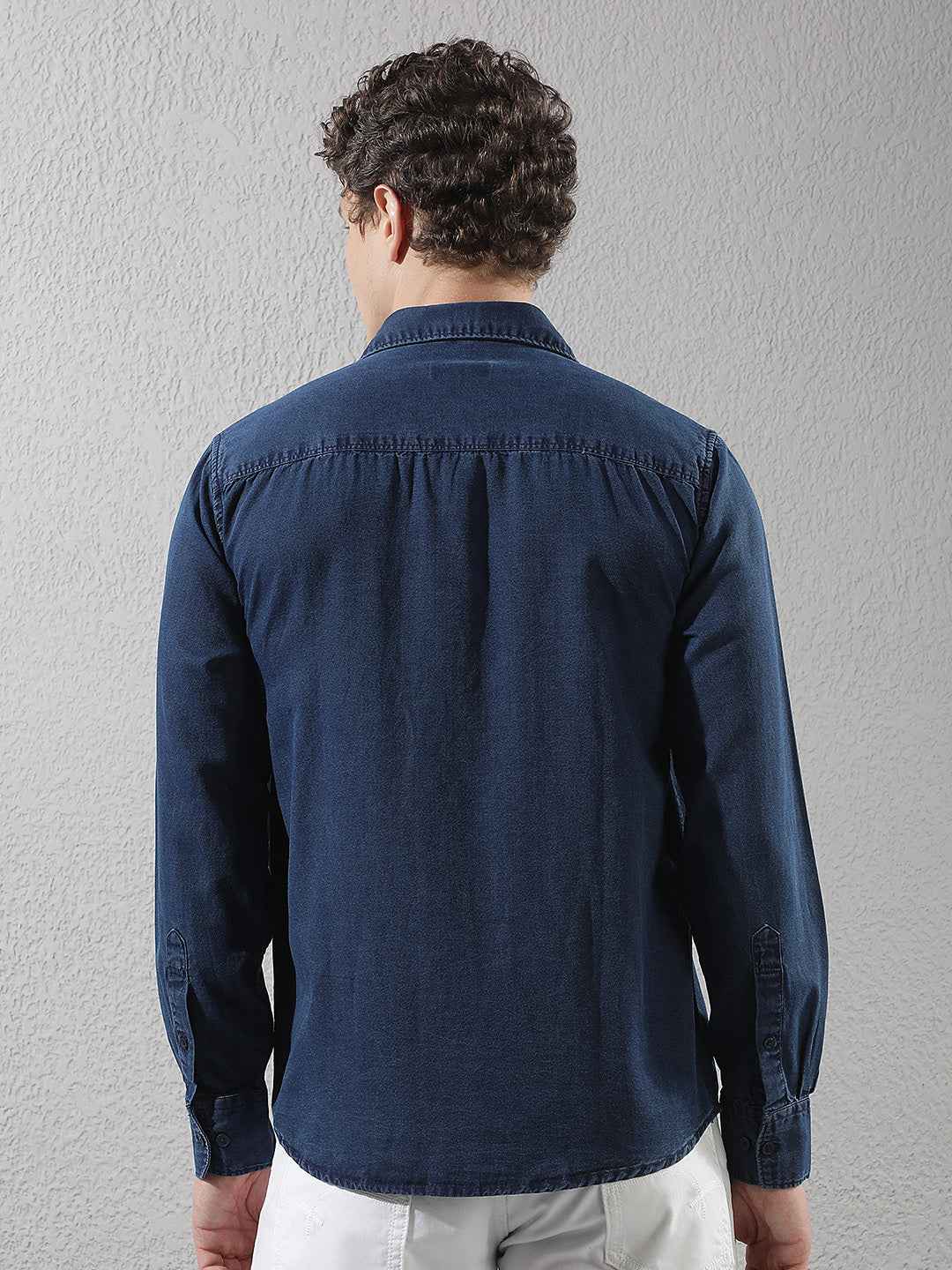 Navy Blue 100% Cotton Denim Shirt