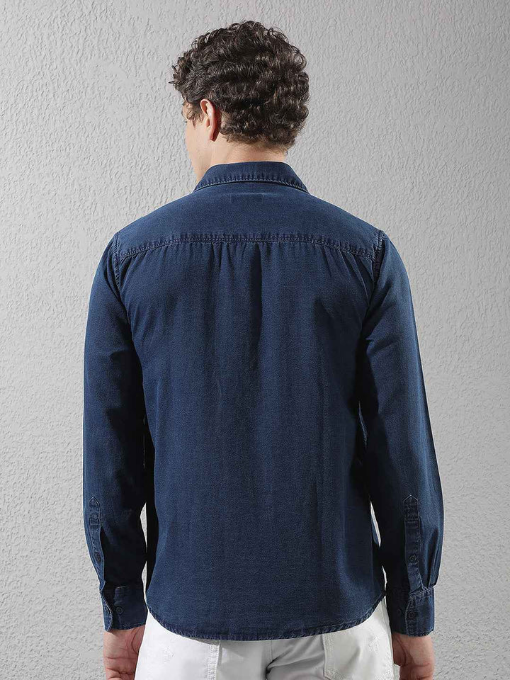 Navy Blue 100% Cotton Denim Shirt