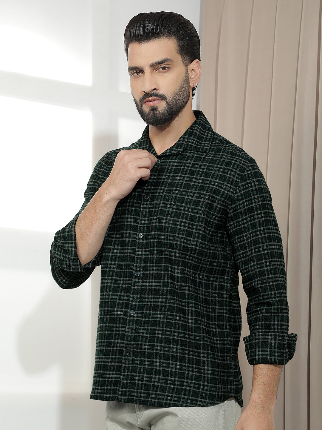 Green Checked 100% cotton Shirt