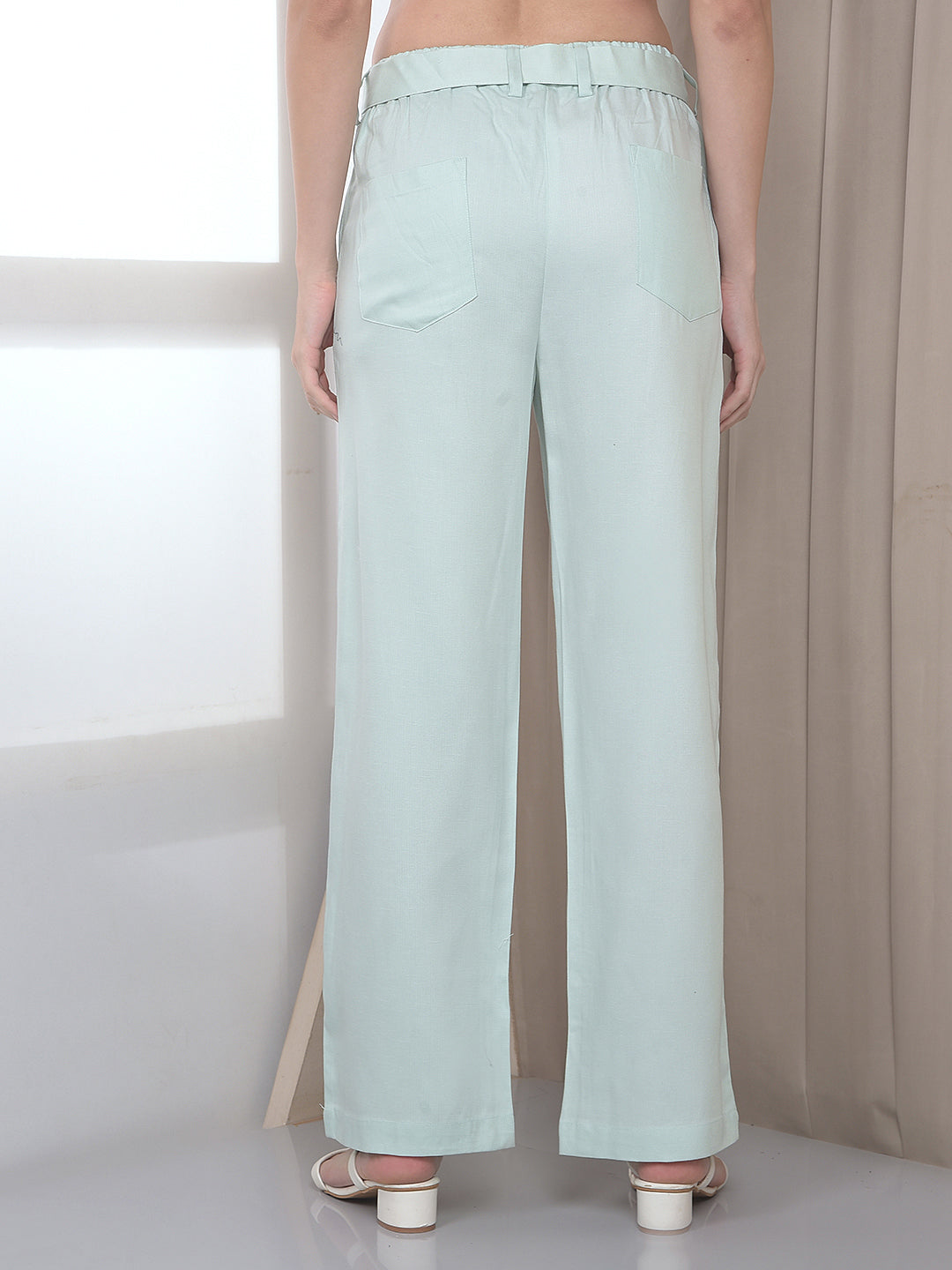 Green Wide Leg Casual Trousers With Belt